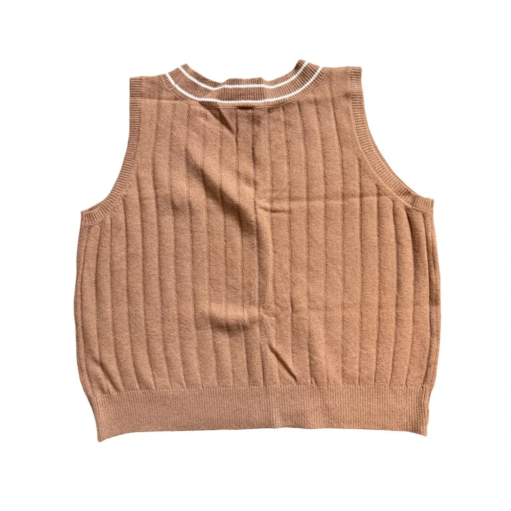 Pink Victoria's Secret Varsity Sweater Vest Tan Ribbed V-Neck XXL NWT